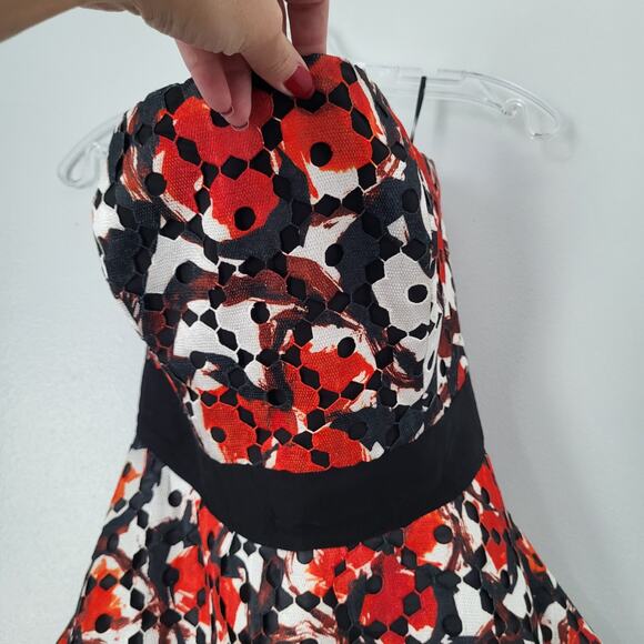 Sachin & Babi Noir Floral Norman Sz 4 Midi Dress Gown Red Bkack Tule Org… - Picture 13 of 16